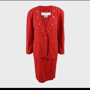 ESCADA by Margaretha Ley Vintage 80s Skirt Suit Red Wool | EU 40 M